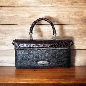 Brighton Gina Organizer Mini Crossbody Bag Black Leather Croc Embossed NWT